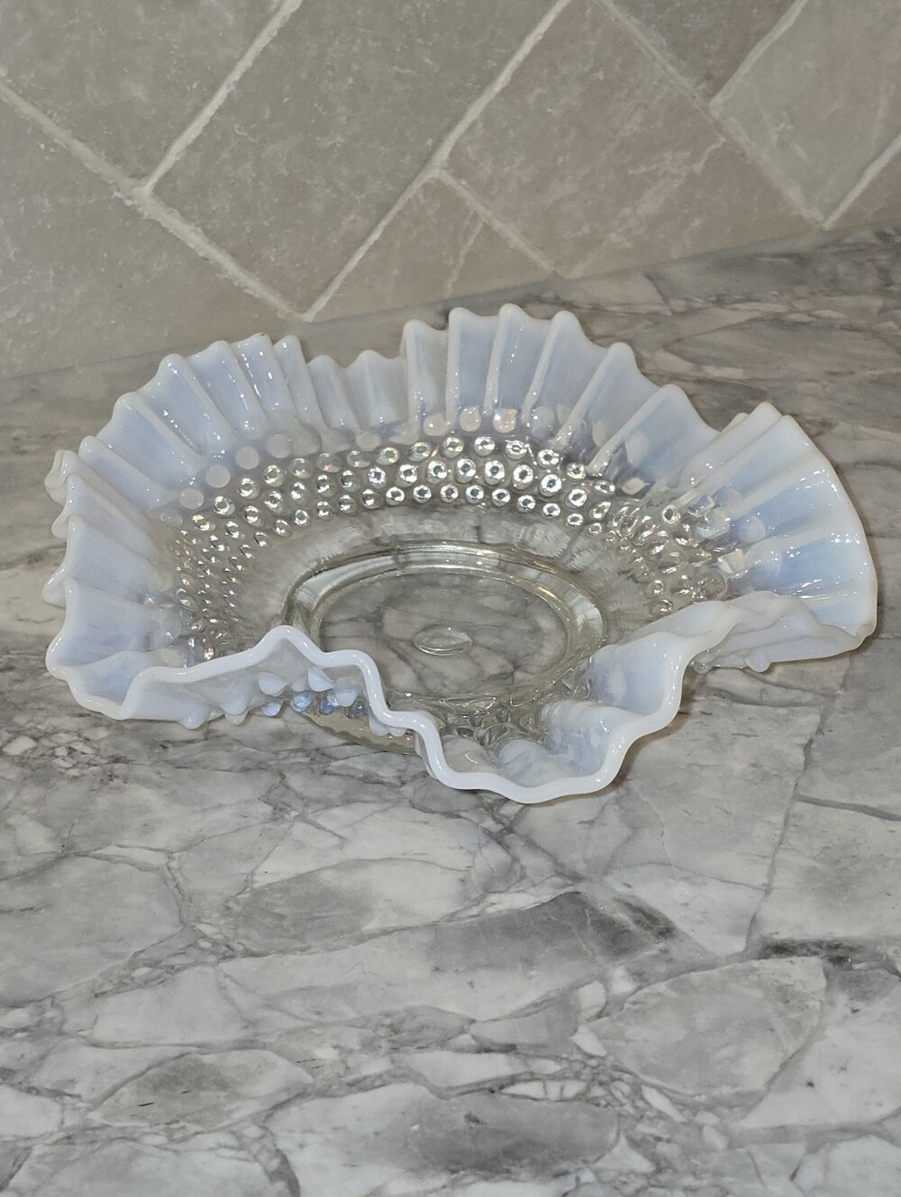 Antique Fenton Art Glass Opalescent Hobnail Bowl Candy Dish 8.5" Cottagecore